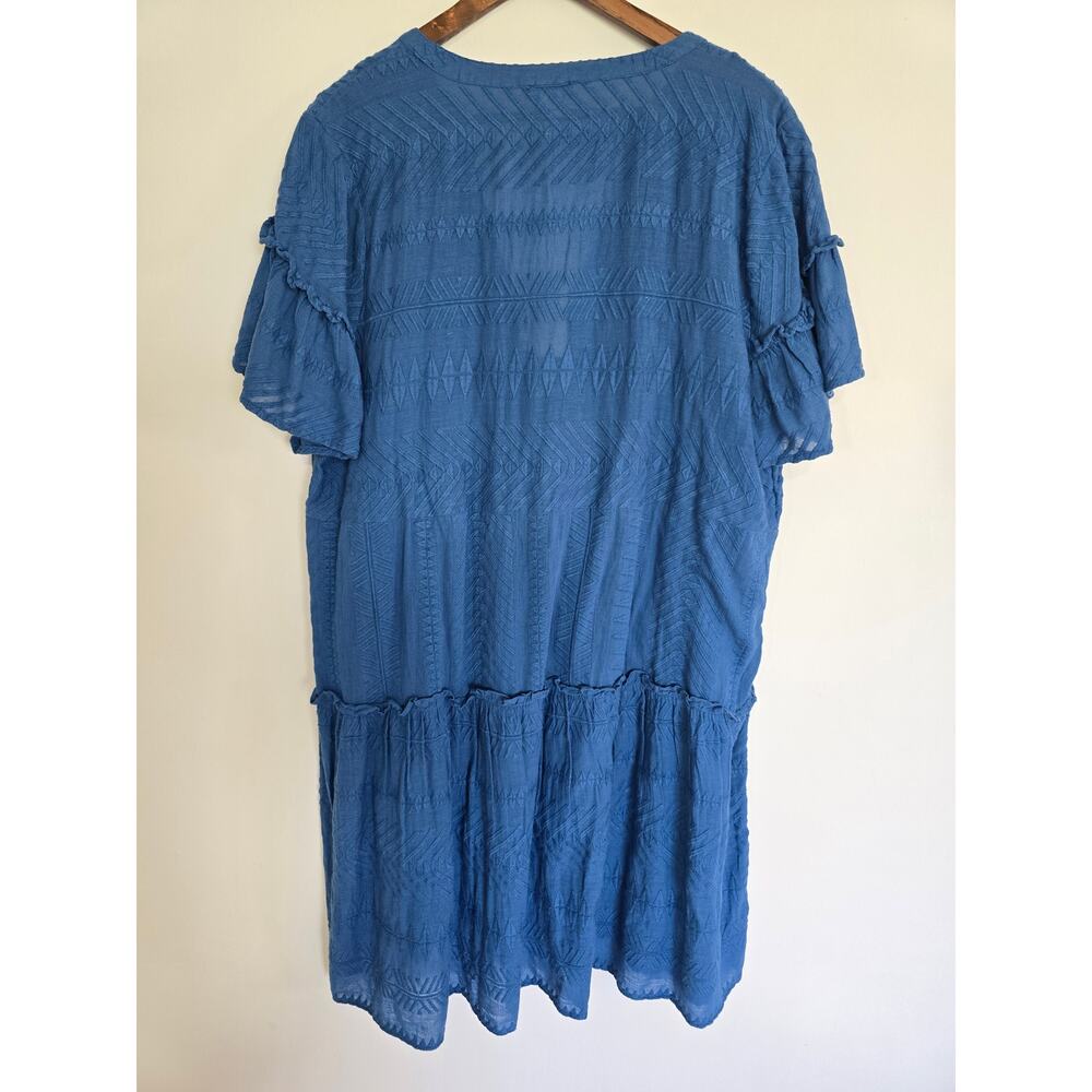 Sundance Blue Cotton Tunic Dress Size: XL Boho Embroidered Ruffle - Picture 2 of 5